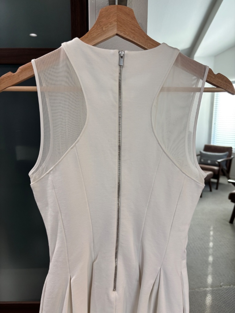 Banana Republic Mesh Ponte Fit & Flare Mini Dress - White Size 2P - Picture 9 of 14